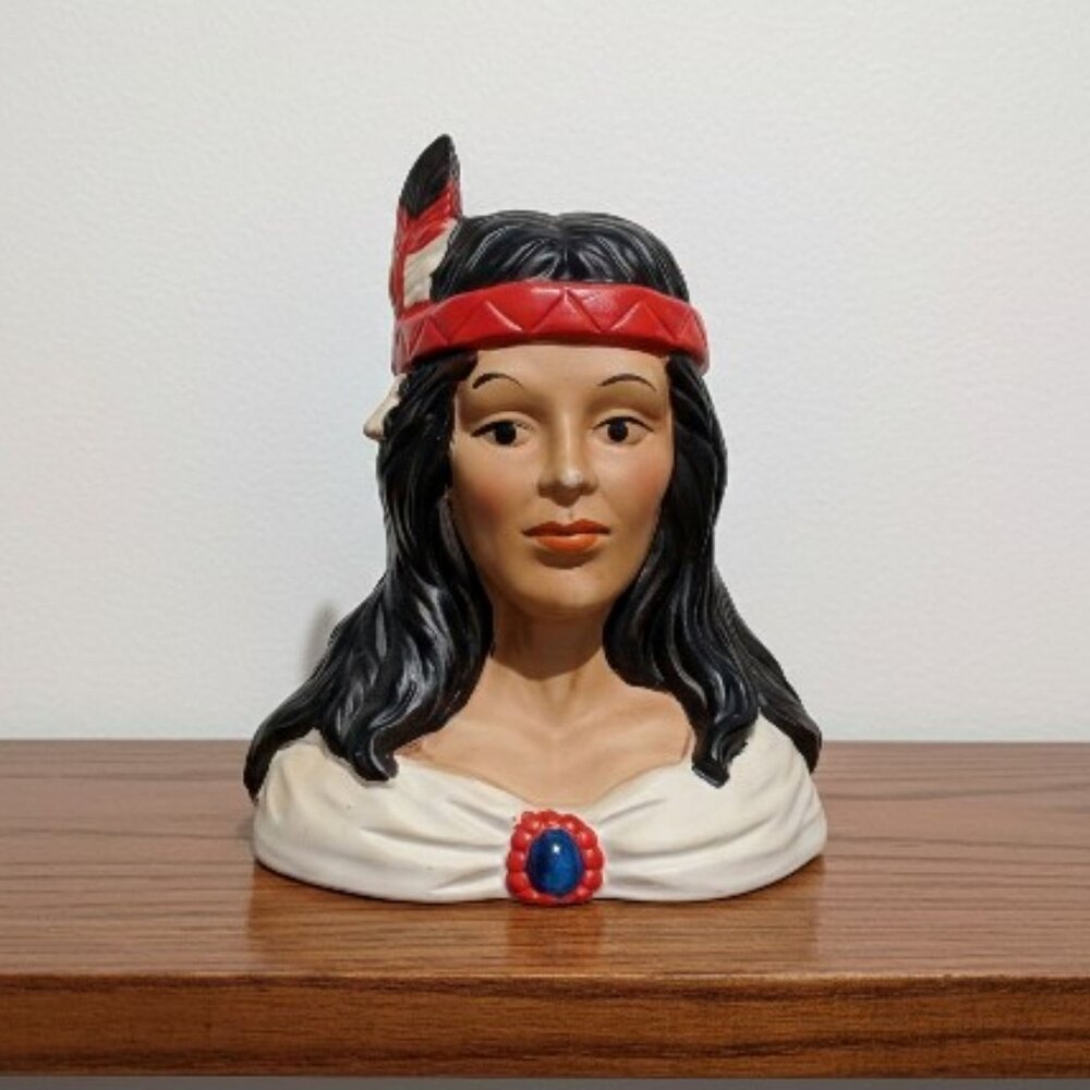 Vintage Ceramic Native American Indian Maiden Bust Figurine Taiwan Hand Painted